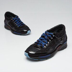 Chanel Black Patent Leather and Tweed Sneakers Size 6/36.5